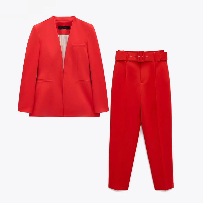 

Za 2021 Women's Suit Set Solid Casual Blazer Suit 2 Piece Set Female Fashion Six Colors Blazer and High Waist Pants Sets XX8222