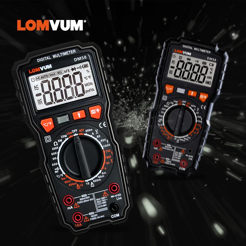 LOMVUM DM58 Ture RMS Автоматический цифровой мультиметр AC/DC Емкость тестер температуры ЖК