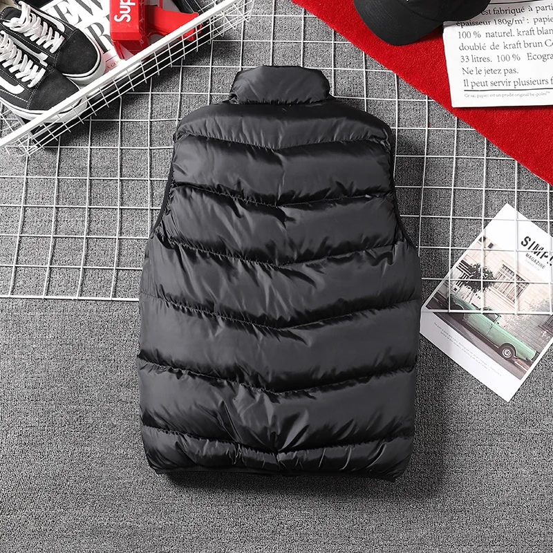 

Autumn Winter Men's Parka Sleeveless Stand Collar Zipper Pocket Solid Vest Casual Fashion Thick Warm Joker Male Outdoor Jacket