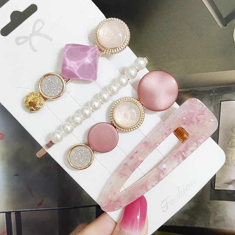 Fashion 3/4pcs Set Pearl Hair Clip for Women Korean Hairpins Geometric Crystal Hair Barrettes Girl Hairgrip Hair Accessories image 5