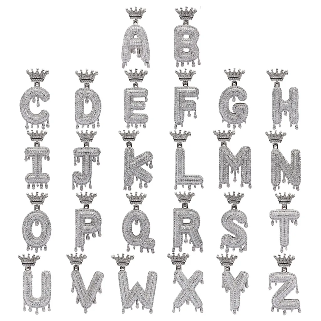 

Iced Out Water Drip Initial Crown Letter Pendant Gold Chain Necklace Men Women Bling Hip Hop Custom Name Charm Jewelry Wholesale