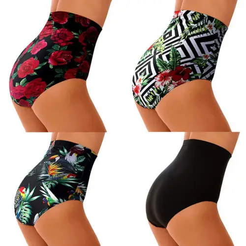 

2021 Hot Seller Women High Wasit Swim Trunks Coloful Printing Swimming Pants Plus Size Swimsuit Bottoms Female Holiday Beachwear