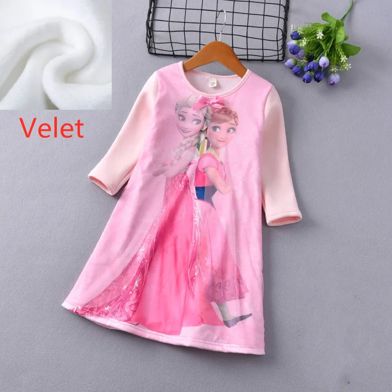Теплое бархатное платье для девочек принцессы Эльзы и Анны vestidos детское Детский
