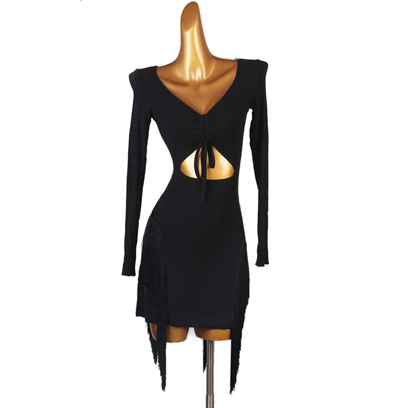 

Latin Dance Dress Tassel Salsa Tango Women's Performance Long Sleeve Spandex