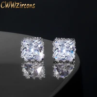 cwwzircons 2022 new design white gold color square crown 5a cubic zirconia big post stud earrings for women cz029