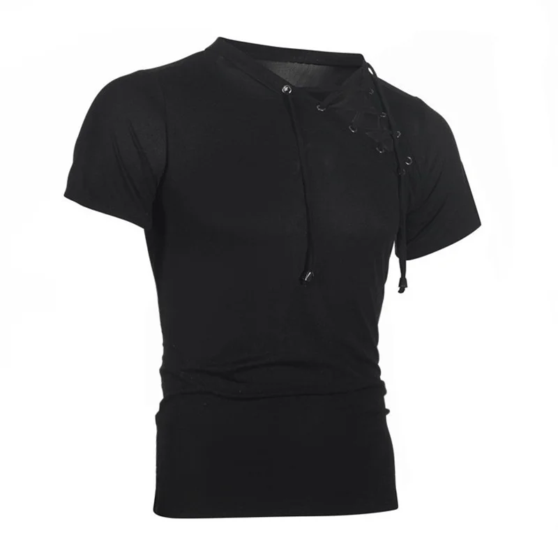 Футболка мужская с коротким рукавом на завязках дышащая приталенная весна лето