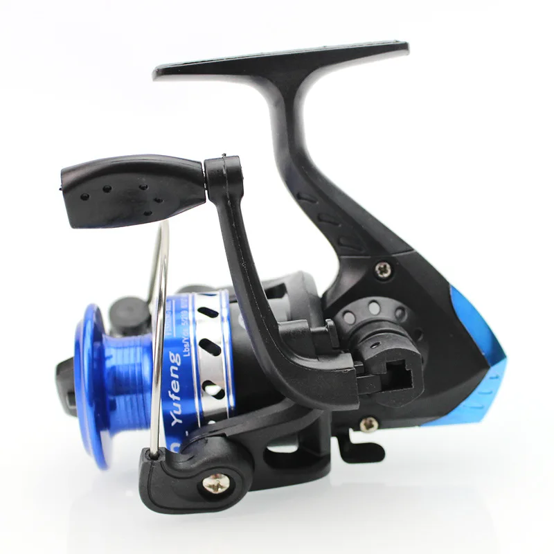 Enlarge Beginner Small Moulinet Spinning Crankbaits Fishing Goods Tackle Reels For Wobblers Bearking Wheel Wire Cup Folding 5.2:1 Blue