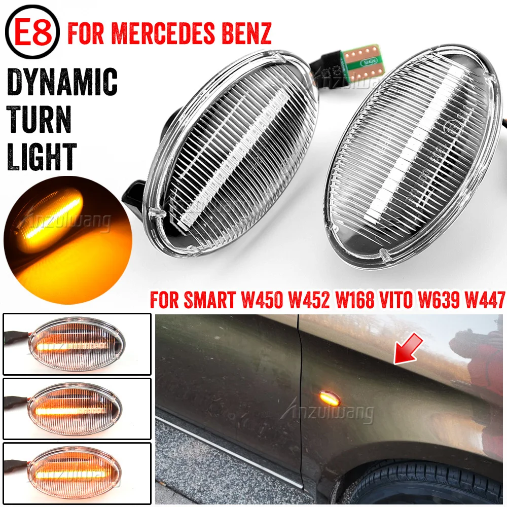 

2pcs Dynamic LED Car Side Marker Lights For Mercedes Benz Repeater Signal Lamps Smart W450 W452 A-Class W168 Vito W639 W447
