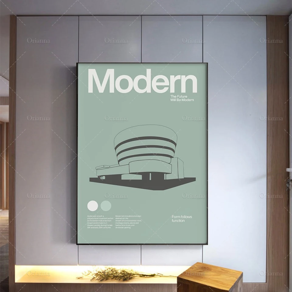 

Modern Poster Modernism Minimal Graphic Architecture Bauhaus Guggenheim Museum Frank Lloyd Wright Wall Art Canvas Painting