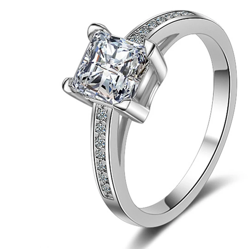 

New 2021 Couple rings Simple Four Prong Square Woman stainless steel rings Bracelet Color Zircon Women's ring vintage