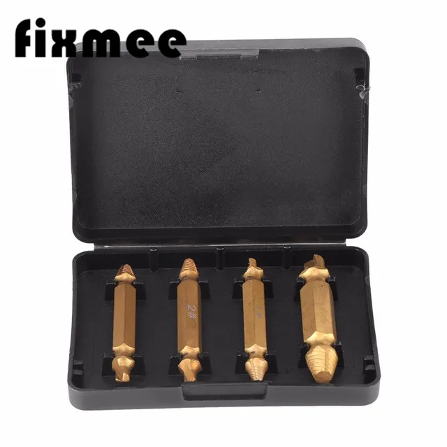 

4pcs Titanium Plating Screw Extractor Drill Bits Guide Set Double Side Broken Damaged Bolt Remover Speed Out Hand Tools Set