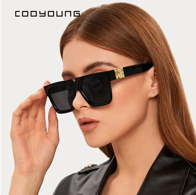 

COOYOUNG Unisex Fashion Ladies Square Sunglasses Women Goggle Shades Vintage Brand Designer Oversized Sun Glasses UV400
