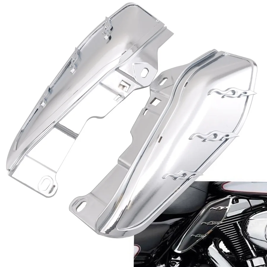 

Motorcycle Flame Mid-Frame Engine Air Deflector Heat Shield Trim For 09-16 Harley Touring Trike ABS Chrome