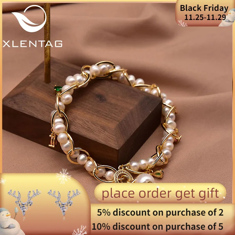 

XlentAg Fine Fashion Hand-Made Fresh Water White Pearl Leaf Bracelet Women's Couple Party Engagement Gift Moda Mujer 2021 GB0954