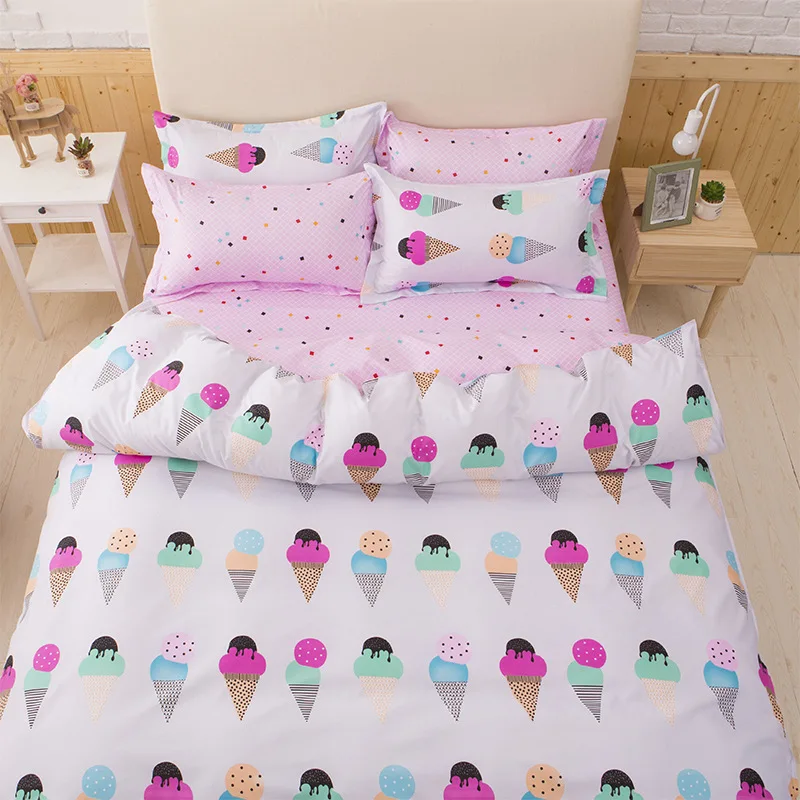 Розовый Мороженое Мягкий набор постельного белья из полиэстера Duvetcover