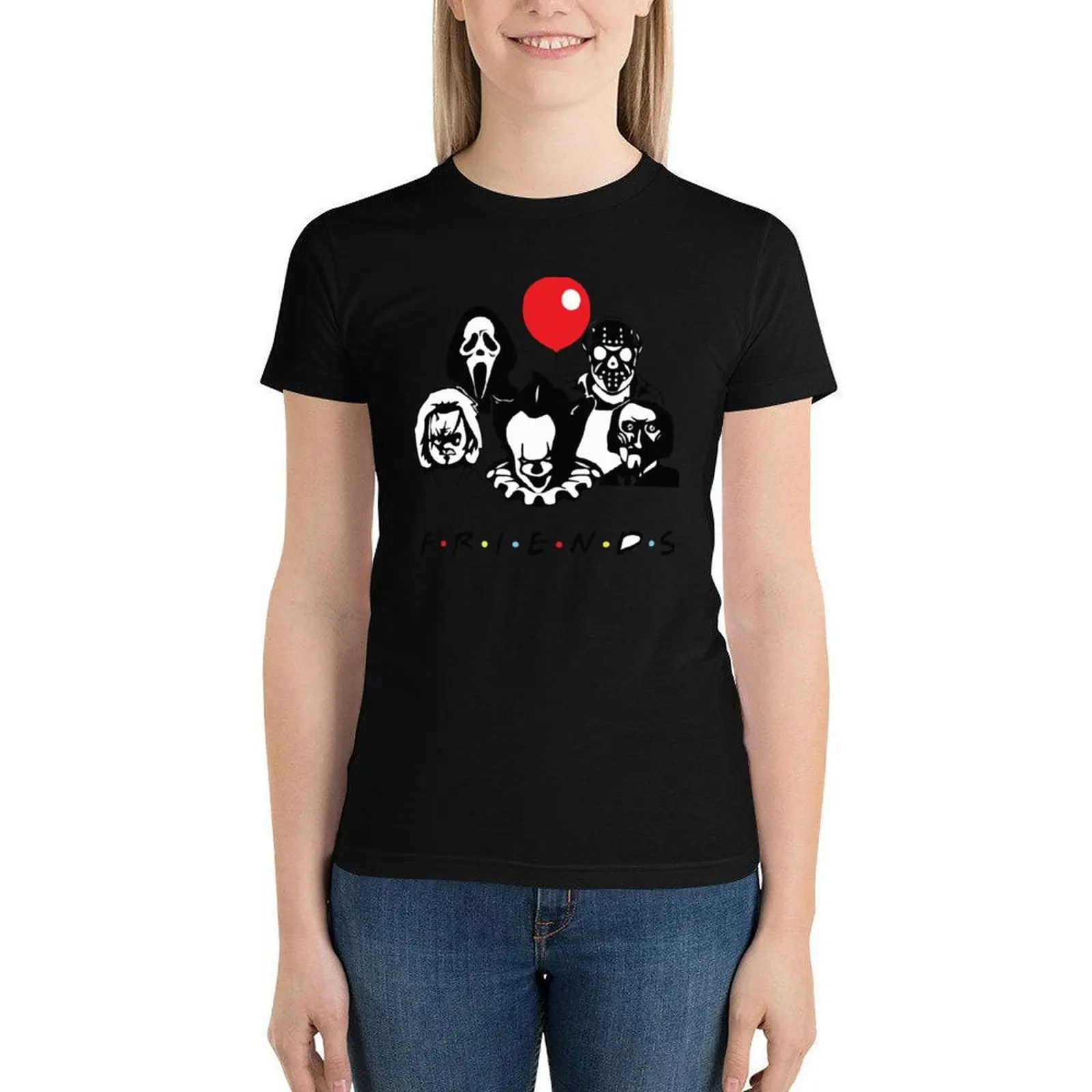 

Halloween Horror Friends Tshirt Movie Characters Short-Sleeve Womens 100 Cotton T Shirt Street Fashion T-Shirt Oversized