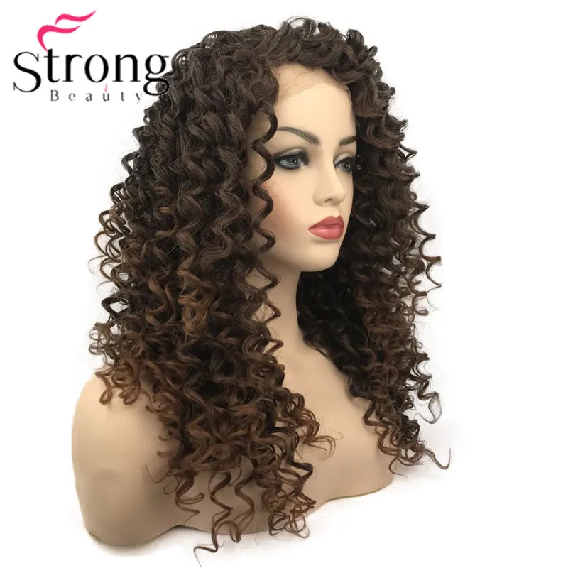 StrongBeauty Lace Front Wig Long Curly Brown Highlighted Heat Ok Synthetic Hair COLOUR CHOICES | Шиньоны и парики