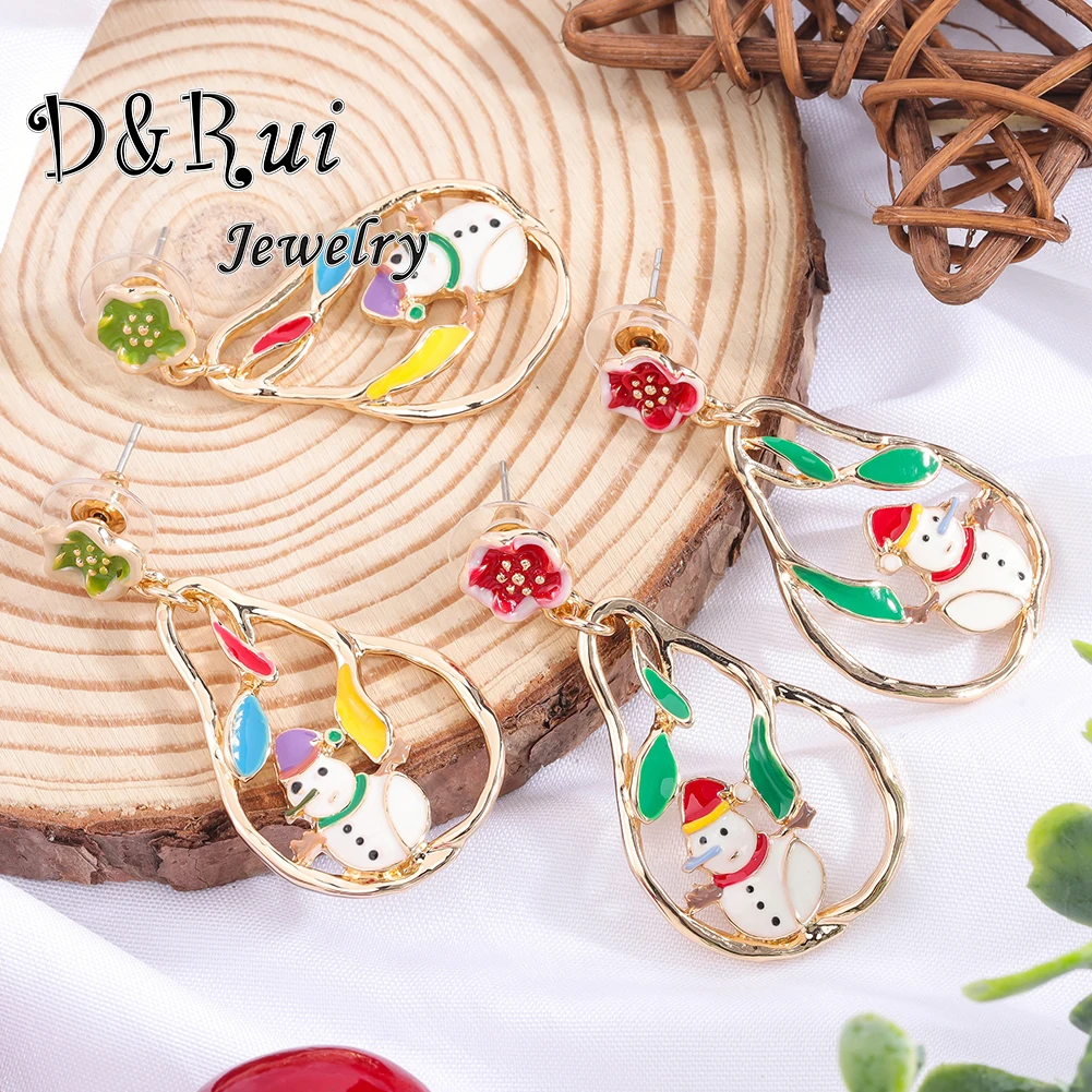 

New Design Fashion Flower Alloy Earrings Snowman Dangle Earrings Multicolor Enamel Earring for Women Friend 2021 Christmas Gifts