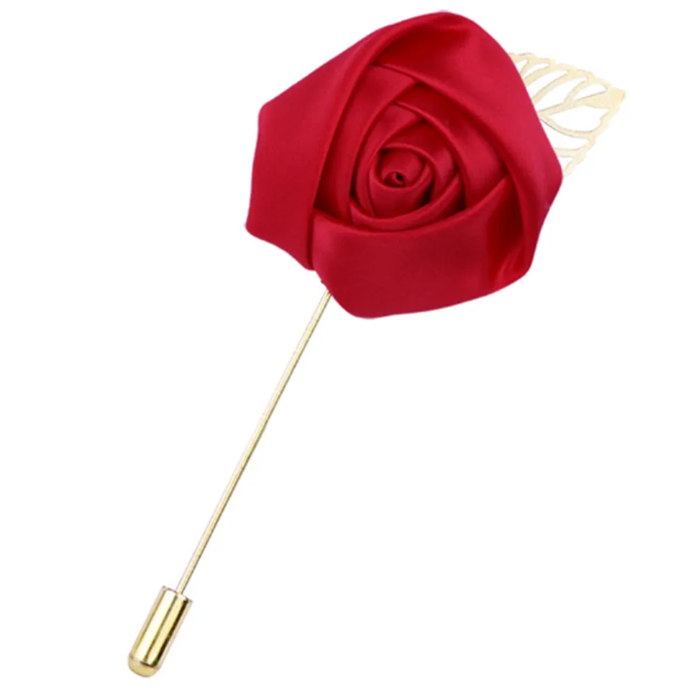 

Men's leaves Handmade Fabric Rose Flower Brooch Pin Wedding XZ004
