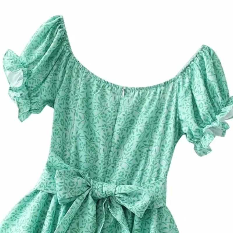 

Summer Women Slash Neck Cascading Ruffle Printed Siamese Shorts Casual Lady Puff Sleeve Loose Jumpsuits P2108