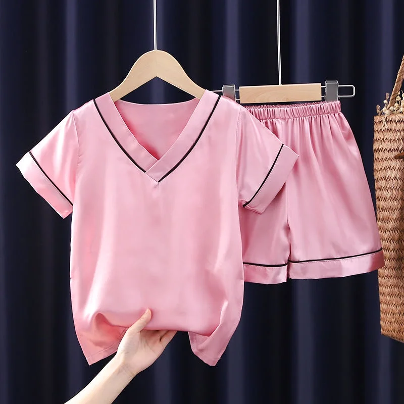 

Children Short-sleeve Ice Silk Summer Kids Clothing Baby Boys and Girls Air-conditioning Home Service Suits