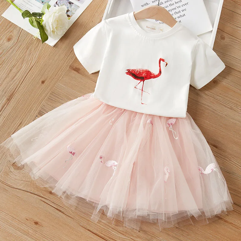 Girls Dress 2020 Summer Princess Girl Cartoon T- Shirt + Gauze 2PCS Set Children girls party dress kids dresses for | Детская одежда и