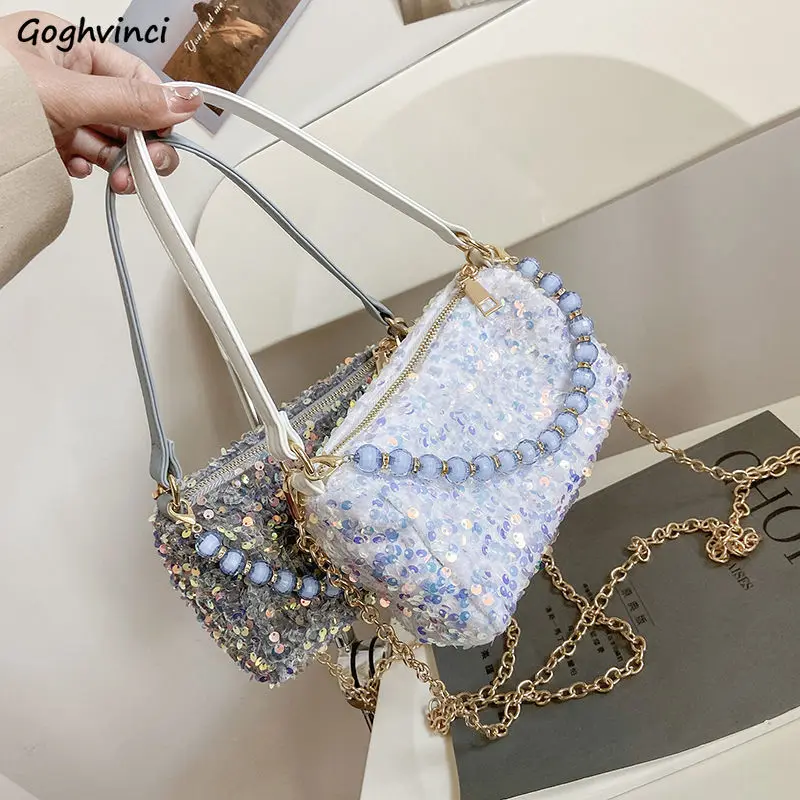 

Women Sequins Bag Shoulder Bags Zipper Handbag Fashion Shine Cross Body Vintage Chains Flap Korean Style Ulzzang Stylish