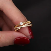 simple style x cross thin rings for women dazzling micro cz stone paved trendy wedding romantic rose gold open ring anillos gift