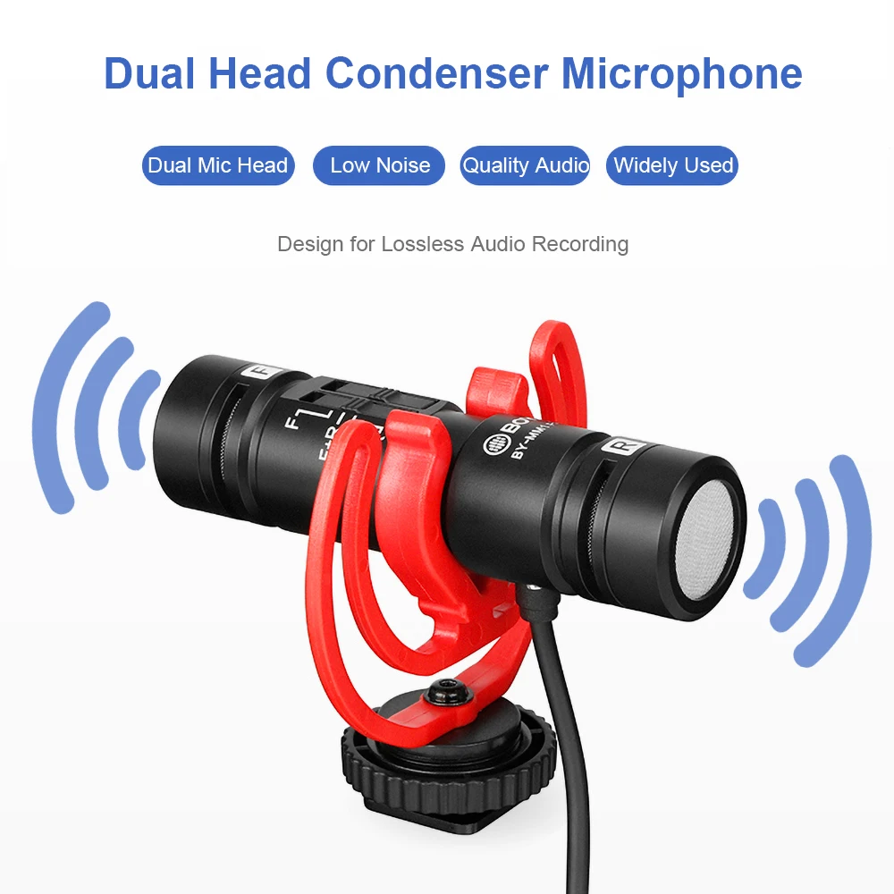 

BOYA BY-MM1 Pro Dual Head Stereo Microphone for Smartphone Vlog PC Live Streaming on DSLR SLR Camera Shotgun Video Interview Mic