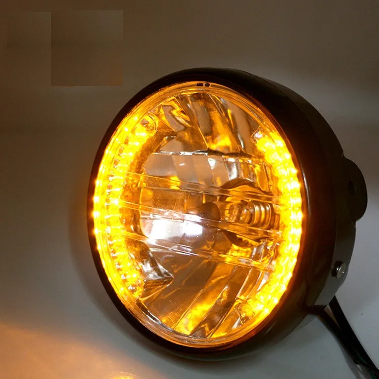 

Newest 12v Vintage Round Motorcycle Round Headlight Turn Signal Light Scooter Front Headlamp Light
