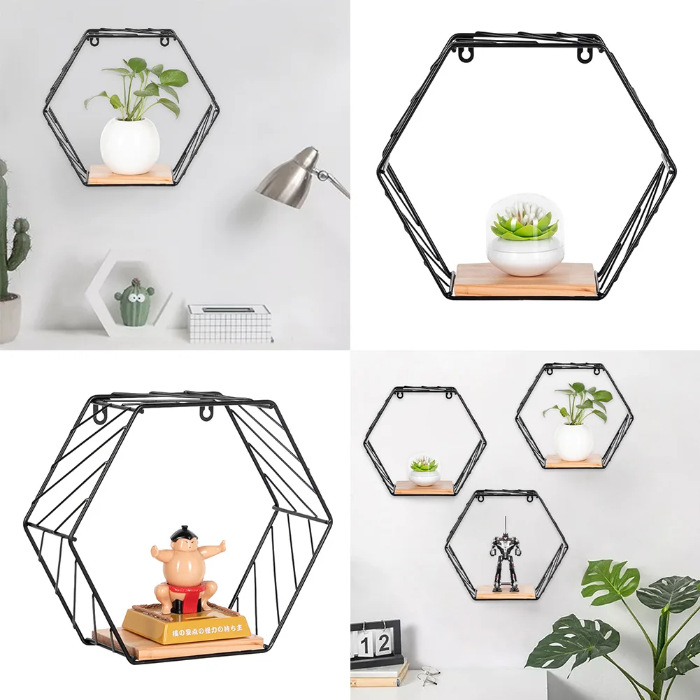 

6-Sided High 26cm Large Wall-Mounted Storage Black Iron Stand Small Pot Wall Holder Wall Shelf Wall Decoration Storage Holder