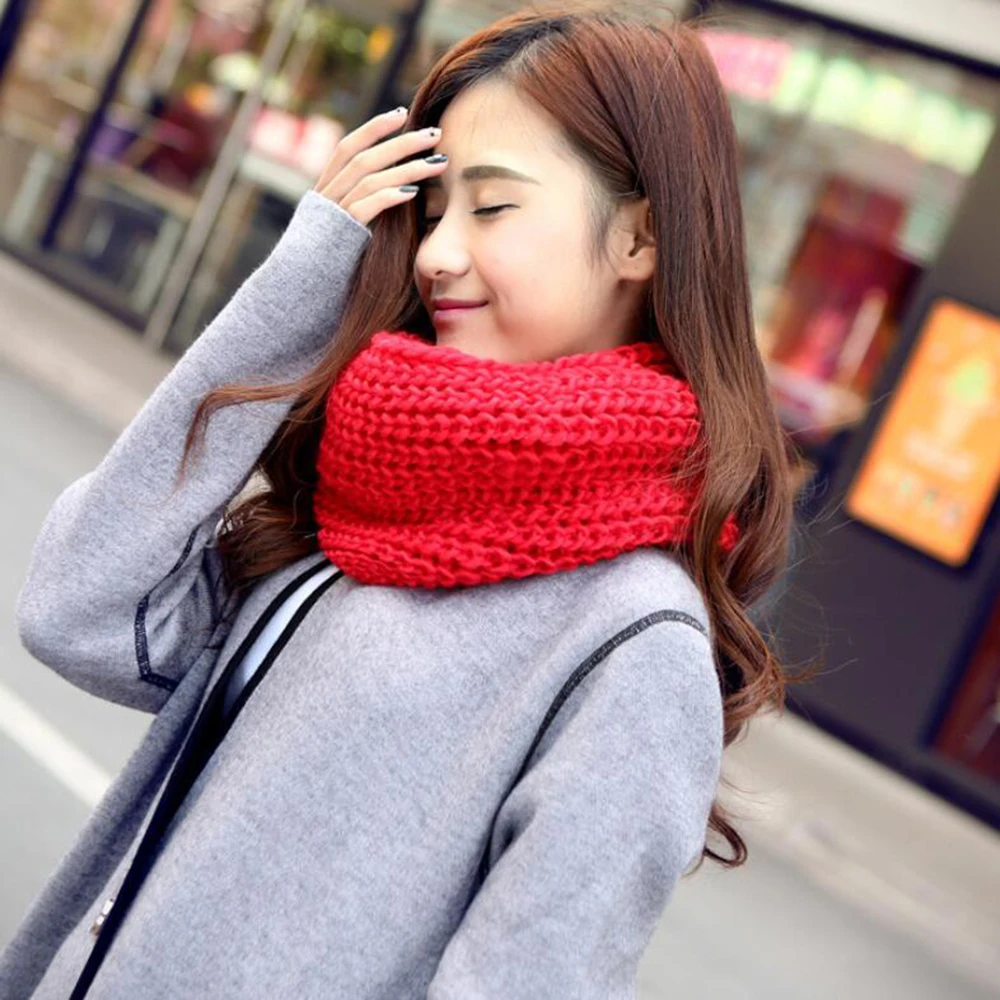 

2020 Fashion Winter Wool Knitted Scarf Solid Color Snood Neck Collar Ski Scarf Women Warm Neck Wrap Neckerchief Accessories