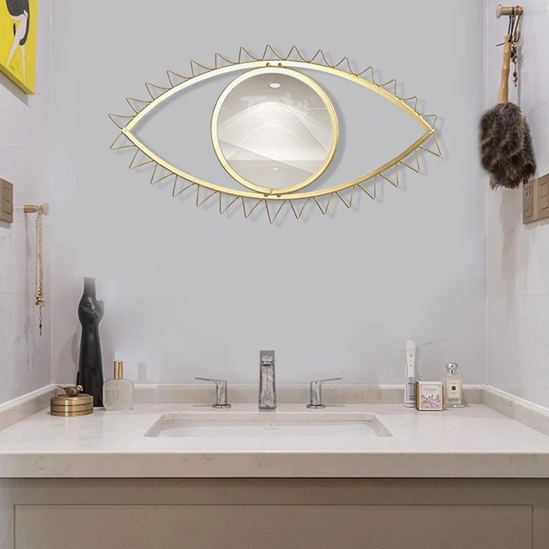 

Wall Hanging Mirror Decoration Eye Shaped Iron Frame Wall Mirror for Living Room Bedroom Bathroom Office Home Decor