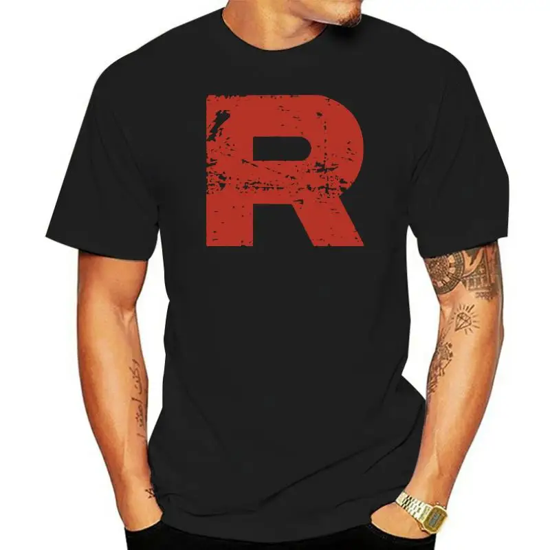 

Classic Retro T-Shirt For Men Team Rocket Grunge 3D Red Letters Graphic Organic Cotton Tee Shirts Unique Cool Tops Tees