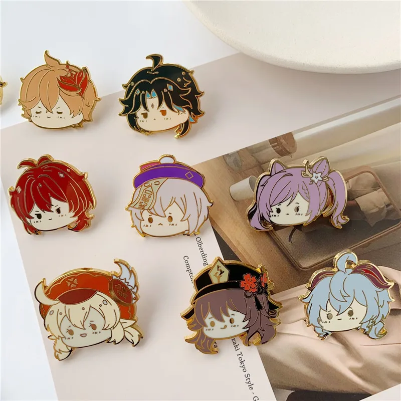 

1 Pcs New Game Genshin Impact Enamel Brooch Pins Figure Diluc Ganyu Tartaglia Hu Tao Klee Xiao Keqing Zhongli Badges Toys