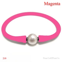 7 5 inches 10 11mm one aa natural round pearl magenta color elastic rubber silicone bracelet