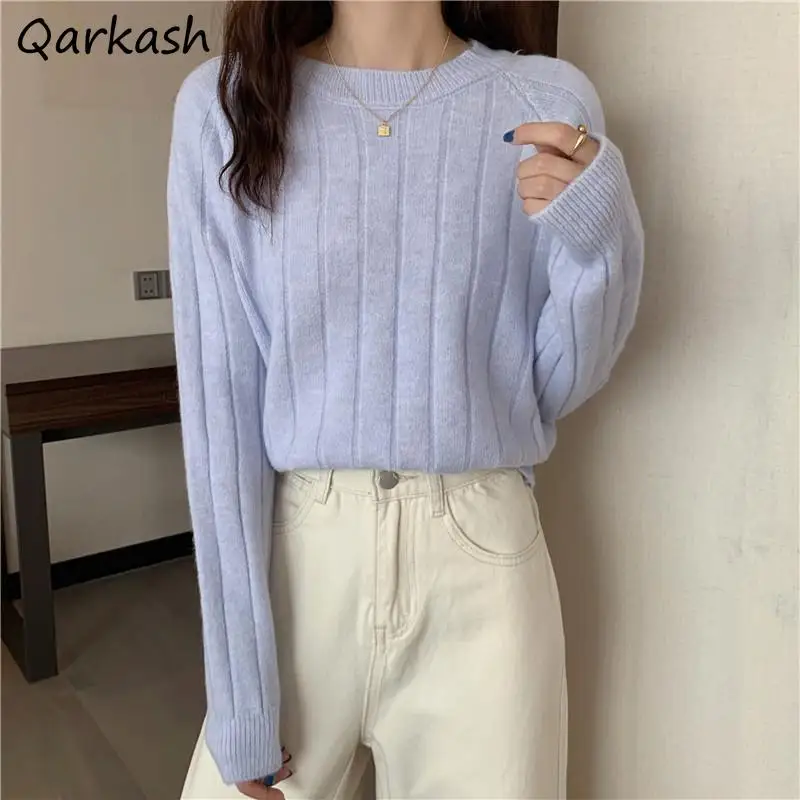 

Pullovers Women Pure Color Simple All-match Soft Casual Students Tender Feminine Daily Basic Knitwear Spring Classic O-neck New