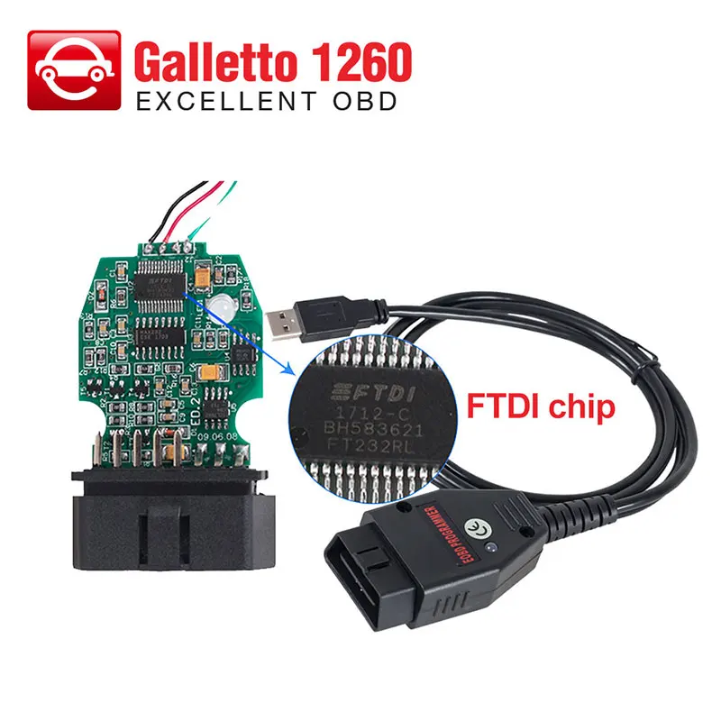 Galletto 1260 ECU чип тюнинговый инструмент EOBD/OBD2 ECU мигалка с FTDI FT232RL чип разъемы для ЭБУ с несколькими языками