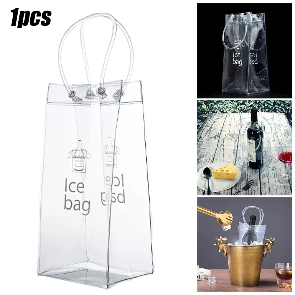 

PVC Leakproof Ice Bag Transparent Cooler Pack Ice Bucket Wine Champagne Whisky Bottle Chiller With Carry Handle Bar Utensils