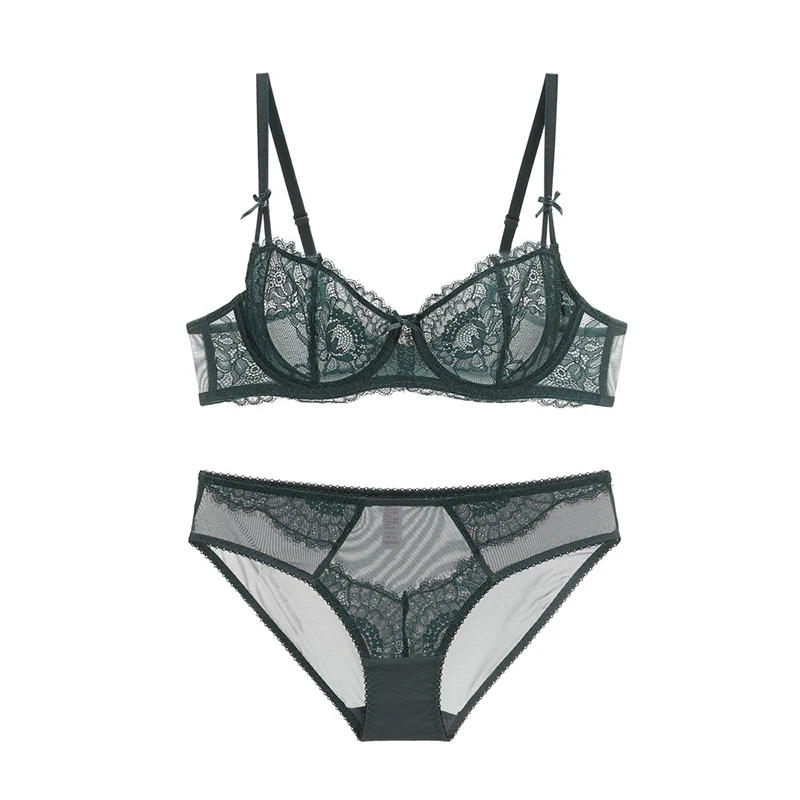 Нижнее белье женское ультратонкое с цветочной вышивкой и чашками пуш