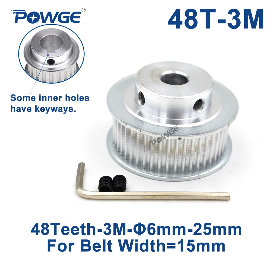 

POWGE 48 Teeth HTD 3M Timing Pulley Bore 6/8/10/12/14/15/16/17/19/20/25mm for Width 15mm 3M Synchronous belt HTD3M 48Teeth 48T