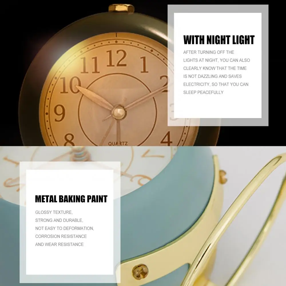 Маленький милый Настольный металлический круглый будильник светильник