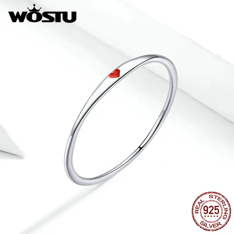WOSTU 100% Стерлинговое Серебро 925 пробы красное сердце Штабелируемые Свадебные