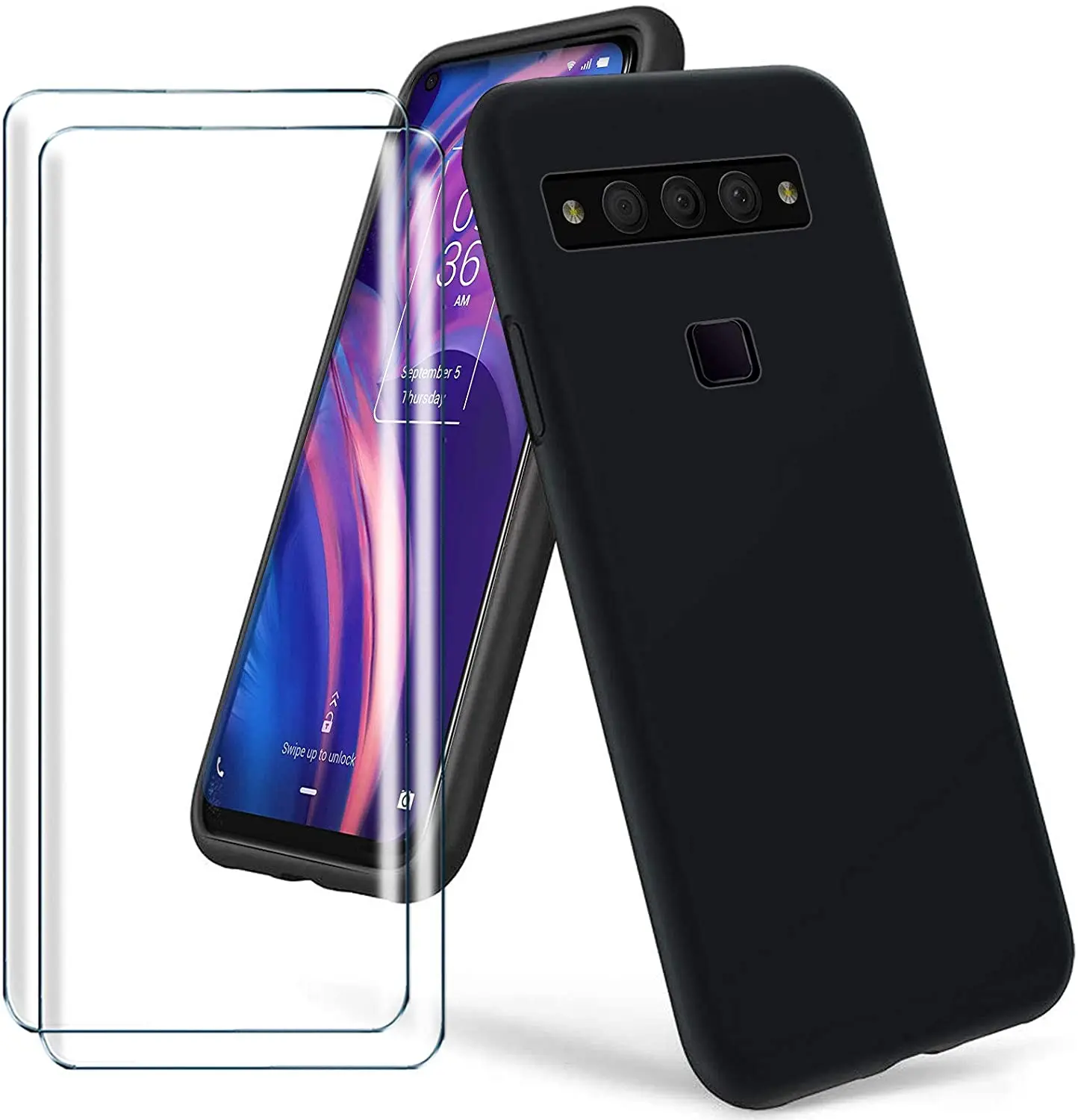 Чехол 3 в 1 для TCL Plex T780H 6 53 дюйма черный мягкий чехол с черным закаленным стеклом |