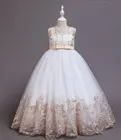 Белое платье принцессы с золотой аппликацией для девочек, платье без рукавов с цветами для девочек, платье для дня рождения, детская официальная одежда, платье для свадебной вечеривечерние