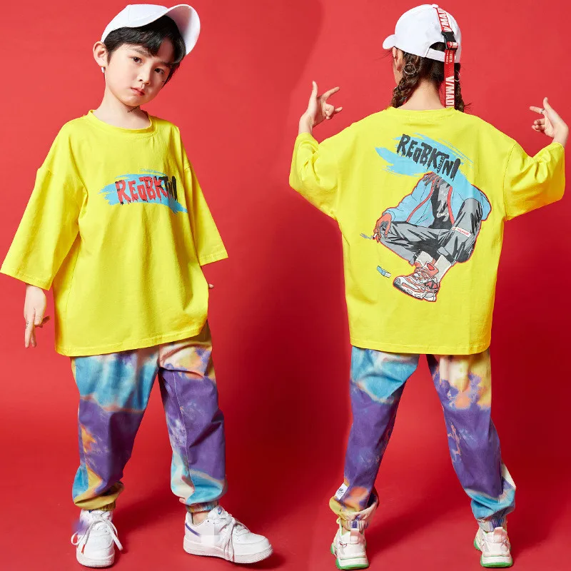 

Kids Cool Hip Hop Clothing Yellow T Shirt Tops Streetwear Jogger Pants For Girls Boys Show Stage Dance Costumes Rave Clothes