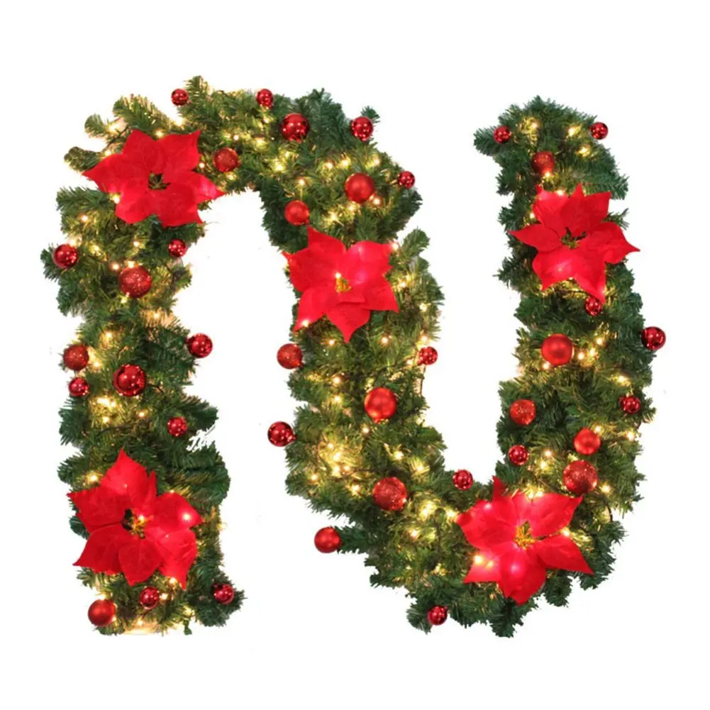 

Christmas Garland with LED Light Artificial Rattan Garland Home Decor Wreath Christmas Hanging Weave New Year Navidad Xmas Party