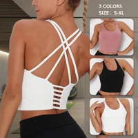 women shockproof cross straps bra running gym sports bra top female widen hem push up workout fitness yoga crop top s brassiere