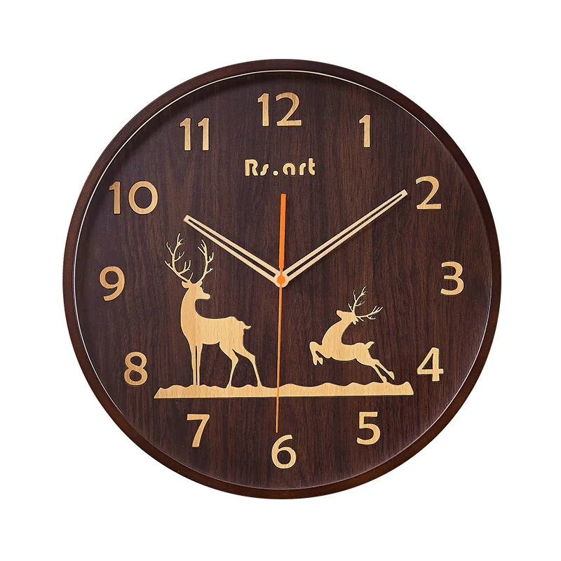 Настенные часы с рамкой из массива дерева простые домашние в скандинавском стиле