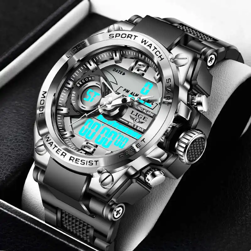

2021 Sport Men Quartz Digital Watch Creative Diving Watches Men Waterproof Alarm Watch Dual Display Clock Relogio Masculino